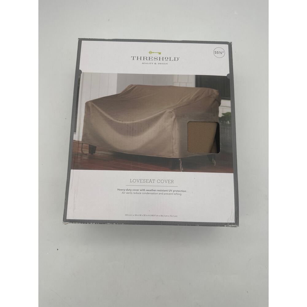 Threshold Heavy Duty Loveseat Cover Tan Patio Furniture UV Protection 55.5" New